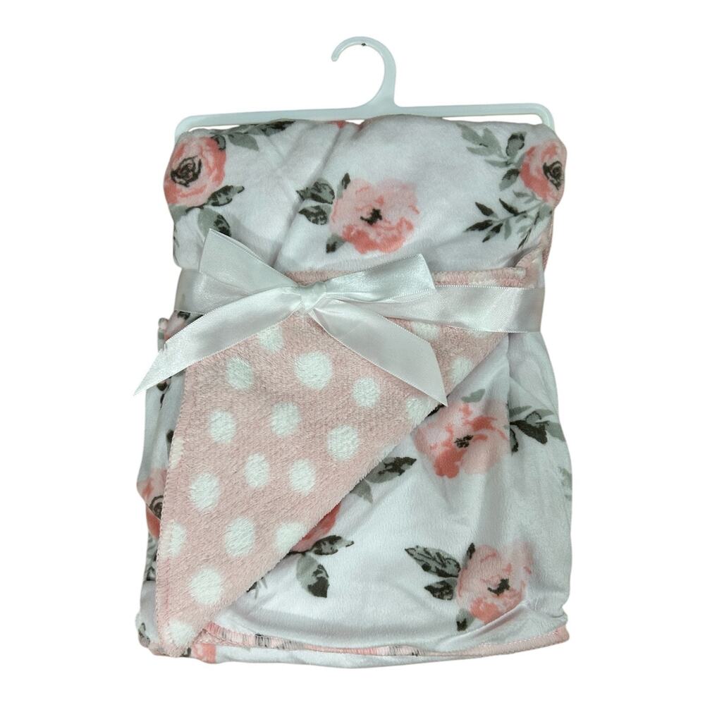 Baby Essentials Floral Rose Print Pink Polka Dot Baby Girl Blanket